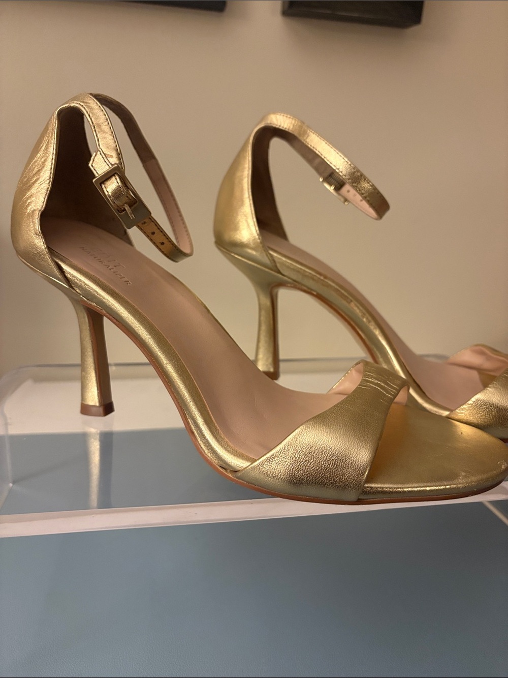 Gold Metallic Ankle-Strap Stiletto Sandals - Women